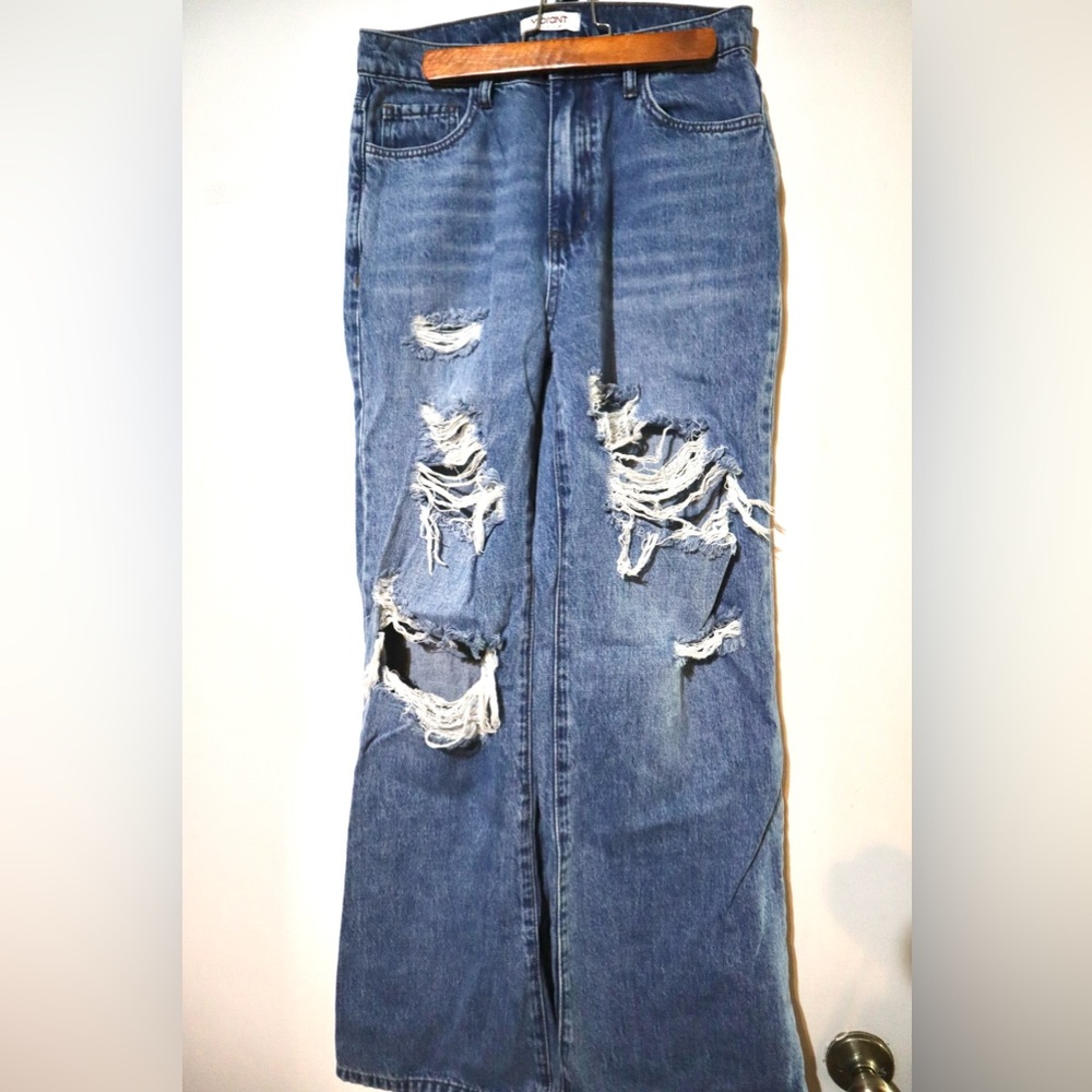 Distressed Blue Wide Leg Jeans